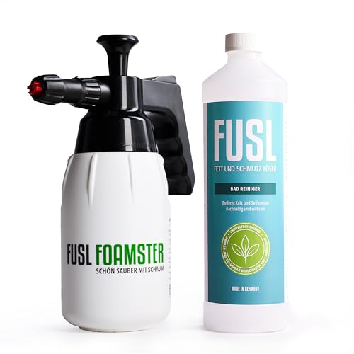 FOAMSTER Schaumkanone - 1 Liter Kraftvoller Kalk- & Schmutzlöser mit Zitronensäure, Umweltfreundlich, Für alle Oberflächen, Inkl. 3 Schaumkapseln für Streifenfreien Glanz (1L + Schaumkanone)