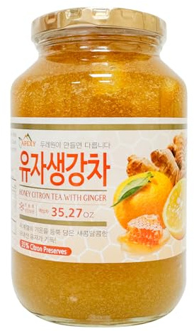 Apexy Authentic Korean Honey Citron Tea With Ginger, Citron Tea, Just Add Hot Water, Yuzu Marmalade, Yuzu for Salad, Citron Spread, No Artificial Colors, Versatile and Natural Delight, Made in KOREA 35.27oz (1kg). (Honey Citron With Ginger)