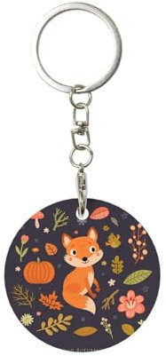 XDVPALNE Herbst süßer Fuchs, Runder Metall-Schlüsselanhänger, Metall-Schlüsselanhänger, Schlüsselanhänger, Ringhalter, Organizer, 1 Stk