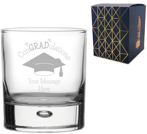 Personalised Engraved Graduation Whisky Tumbler with 'ConGRADulations' Design, Personalise with Any Name or Message, Gift Box Included, Laser Engraved, University College Graduation Gift