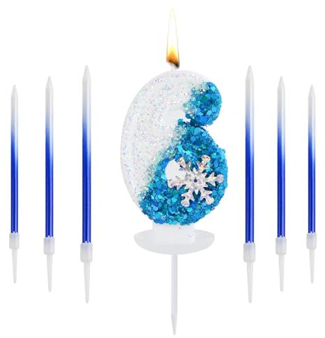 Candeline Compleanno Numeri, 3D Candele Compleanno con Fiocco di Neve, Decorazioni Compleanno con 6 Candele Lunghe in Colori Sfumati, Candela Compleanno per la Decorazione Della Torta