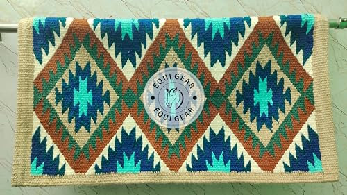 EQUIGEAR Western Show Horse Satteldecke aus neuseeländischer Wolle, Western-Design, handgefertigte Satteldecke, Wollpolster, Sensor Flex (Anpassung möglich) AQ106 (34 x 33)