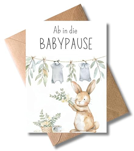 WBdesignz Mutterschutz Karte mit Umschlag - schöne Glückwunschkarte zur Geburt “Ab in die Babypause” süße Geschenkkarte Schwangerschaft Abschiedskarte Babypause Geburt Baby Babyparty Mutter (DIN A6)