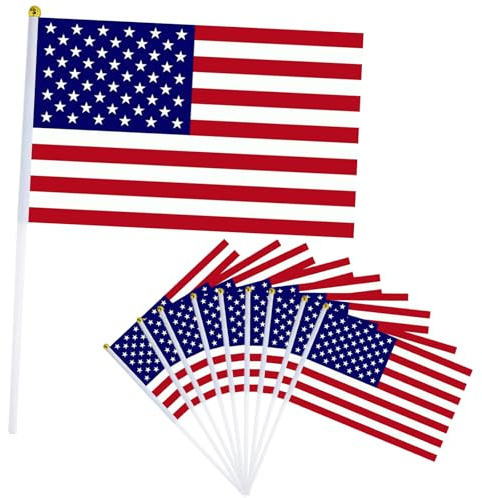 10pcs Small USA America Flags on Sticks - Oly Decorations, Hand Wave Flags for Sports Events & Party