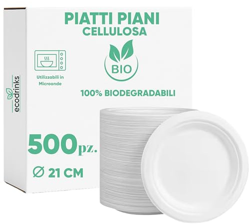 marketcaffe Set di 500 Piatti Piani in Polpa di Cellulosa Biodegradabili e Compostabili - Eco-Friendly e Resistenti, Ideali per Eventi e Feste, 100% Biodegradabili
