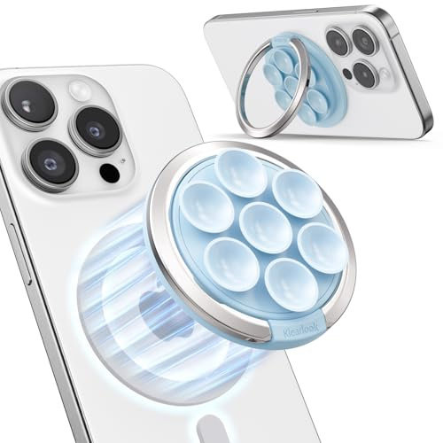 Magnetic Suction Phone Mount for MagSafe Case, Silicone Octo Cup Buddy Sticky Grip for iPhone, Hands-Free Selfie/Video for TikTok Influencer/Creator, Women Girl Teen Gift Light Blue