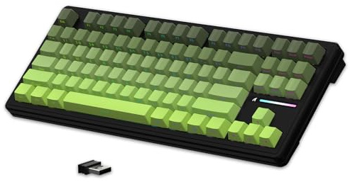 LexonElec x Attack Shark M87 75% Kabellose Gaming-Tastatur, BT5.0/2,4G/Wired, 27 RGB Backlit, TKL Mechanische Hot Swap Linear Schalter, QWERTY Seitlich Bedruckte Farbverlauf PBT Keycap-Schwarz/Grün