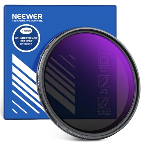 NEEWER 67mm Variabler ND Filter ND2-ND400, Hard Stop Limited Einstellbarer Graufilter mit mehrfach beschichtetem, wasserabweisendem, kratzfestem optischem Glas, schlankem Aluminiumrahmen