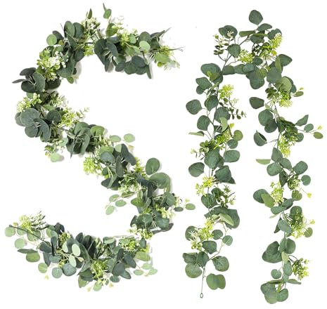 Guirlande artificielle, feuilles d'eucalyptus, 180 cm, feuilles de saule, feuilles vertes, décoration d'eucalyptus, guirlande de lierre artificiel, guirlande de plantes, pour arrière-plan de mariage