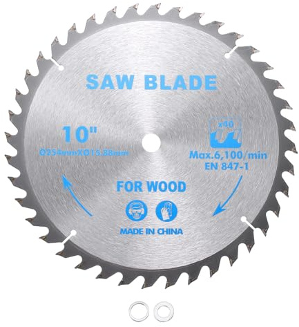 Kozelo Circular Saw Blade - [10 Inch x 40 Teeth x 5/8 Inch Arbor] Tungsten Carbide Tipped Table Miter Saw Blades with 5/8 Inch to 1/2 Inch 3/8 Inch Washer Adapters | Silver