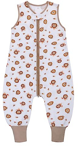 Miracle Baby Sacco nanna estivo con piedi, 0,5 Tog, 100% cotone, per bambini, per ragazzi e ragazze (Bianco - Leone, S/6-18 mesi)