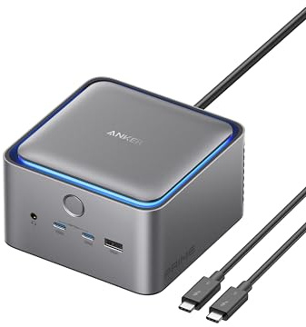 Anker Prime TB5 Docking Station 14 in 1, Estación de Acoplamiento Thunderbolt 5 de 14 Puertos, Transferencia Máxima de 120 Gbps, Luz LED, Refrigeración, Pantalla de 8K para Portátil Thunderbolt 5/4