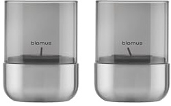 blomus Windlicht Set 2 Stück -Calma- Edelstahl matt & Smoke | Größe XS | Aus mattiertem Edelstahl und Glas smoke; Für stimmungsvolles Kerzenlicht; Maße 7 x 7 x 9,7 cm