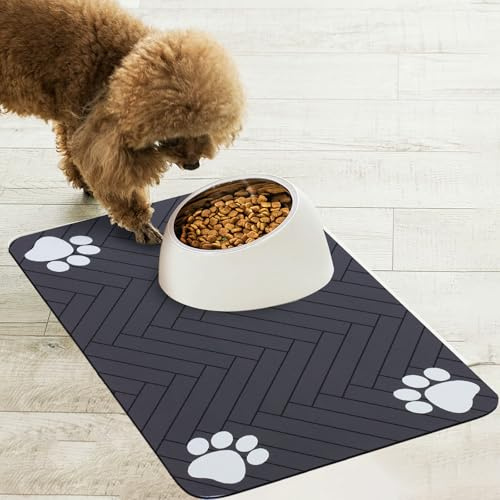 OPLERT tapis antidérapant gamelle pour Chien et Chat, Super Absorbant, Séchage Rapide et Nettoyage Facile (Gris, 40x60cm)