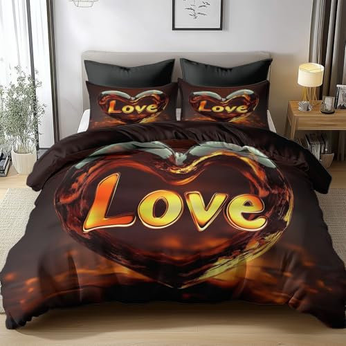 Bedding Set Copripiumino Reversibile 220x230cm 3D Stampa Arte Digitale Cuore Luminoso Morbida Microfibra Ipoallergenico Biancheria da Letto Set 3 Pezzi con Chiusura a Cerniera e 2 federe Cuscino