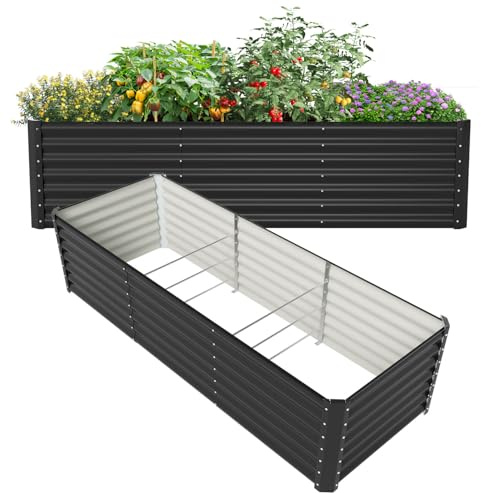 ISOISL Hochbeet Metall 240x90x60cm, Hochbeete für Garten, Hochbeete-Kit mit Stützstangen & Gummi-Schutzstreifen, Blumenbeet Leicht zu montieren, für Gemüsebeet Blumen Früchte (Schwarz)