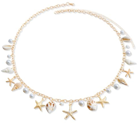GGUFAY Chaîne de taille, bijoux de plage en perles de coquillage d'étoile de mer, chaîne de bikini sexy pour l'été, chaîne réglable, bijoux pour bikini