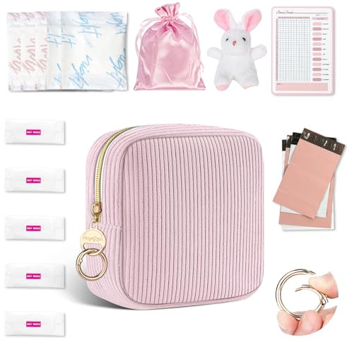 Neceser Compresas Niñas Set de Bolsas para Compresas Algodon Tampones con Producto Sanitario Bolsa Menstrual de Servilletas Sanitarias Bolsas Portátil para Mujers Regalo Adolescentes Niña(Rosa)