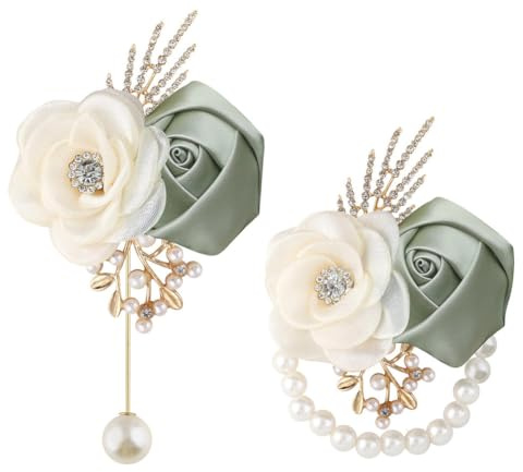 TMTGTS Boutonniere 2 Stück Blumen Handblumen handblume Anstecker mit kunstprelen Rosen Hochzeitsanstecker Rose Anstecker Handgelenke ansteckblumen für Braut Brautjungfer Bräutigam Hochzeiten