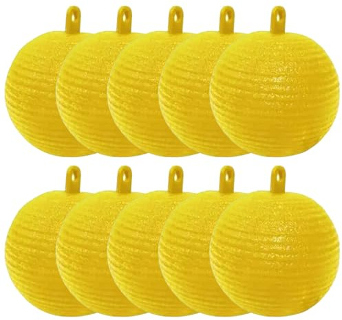 10-teilige Fruchtfliegenfalle, 7, 6 cm hängender Fruchtfliegenfängerball, multifunktionale gelbe Klebefallen für Pflanzenmücken, Mückenfalle für den Garten, Mückenvernichter für den Innenbereich