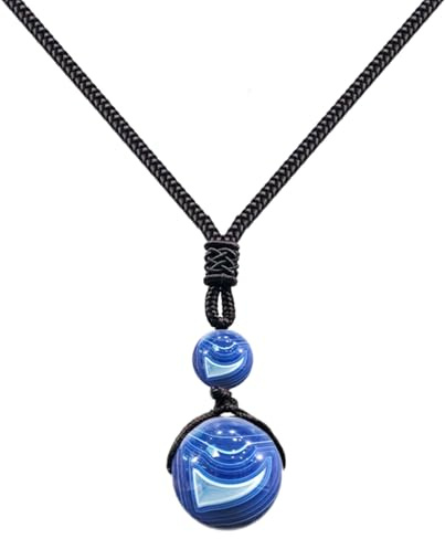 cotigo - Ciondolo in pietra naturale da 14 mm, ciondolo con corda intrecciata, collana in corda donna, uomo, portafortuna e protezione, contro il malocchio, regalo originale.