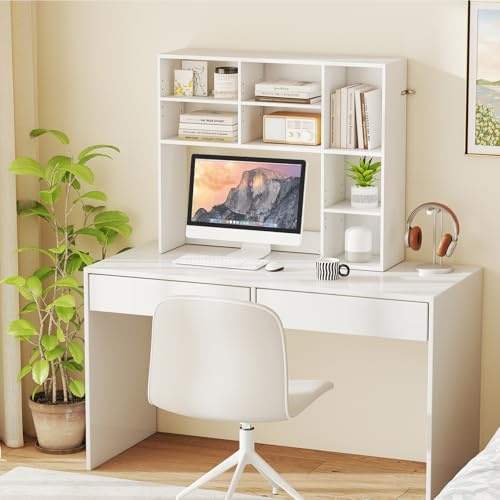 RELAX4LIFE Libreria Scaffale da Scrivania, con 7 Scomparti, Libreria da Tavolo in Legno, Organizzatore Aperto per Desktop, Scaffale Salvaspazio per Studio Ufficio Dormitorio (Bianco)