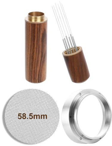 ZaKaBox 58mm Coffee Tamper Mini Set – Rosewood WDT Tool, 58.5mm 316 Stainless Steel Puck Screen & 58mm Dosing Funnel Espresso Machine Accessories