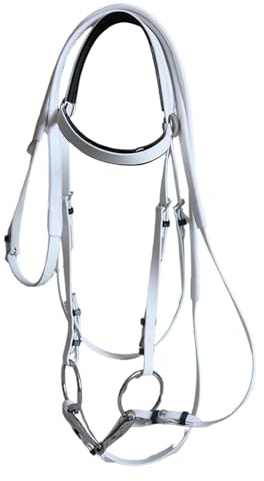 Folpus Brida de Caballo con rienda, de Anilla de Acero Inoxidable, Correa de para lección de Club, Blanco 13.5 Cm