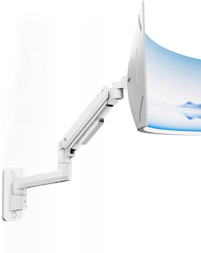 monTEK Ultrawide Monitor Wandhalterung für 17-49-Zoll-Bildschirme | Hochleistungs Monitor Halterung für bis zu 20 kg, Verstellbarer Gasfeder Monitorarm, 75x75/100x100 VESA Wandhalterung, Weiß
