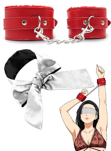 Fluffy Handcuffs for Grownups with Soft Satin Eye Mask 59, Adjustable Accessories Set for Play