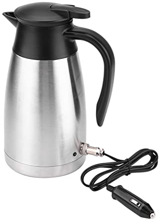 Akozon 12V/24V Elektrisk Resevattenkokare i Stål - 1000ML Bilvattenpanna med Vakuumisolering, Indikatorlampa, Perfekt för Varma Drycker på Språng