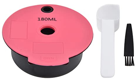 Reusable Coffee Capsule Cup Refillable Pink Silicone Cover Coffee Capsule Filter Compatible with TYPE CTPM12 CTPM07 CTPM05UC Durable Food Grade PP Stainless Steel Material (180ml)