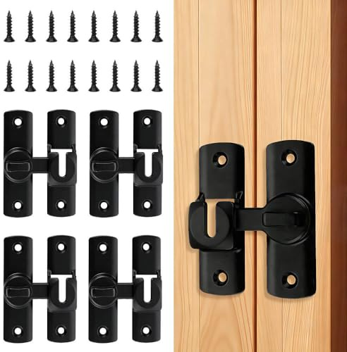 FEIHS 4 juegos Pestillo de aleación de zinc de 90/180 grados | Aleación de zinc, color negro, 7,9 × 2,4 × 1,7 cm, estructura resistente, ideal para dormitorios y oficinas