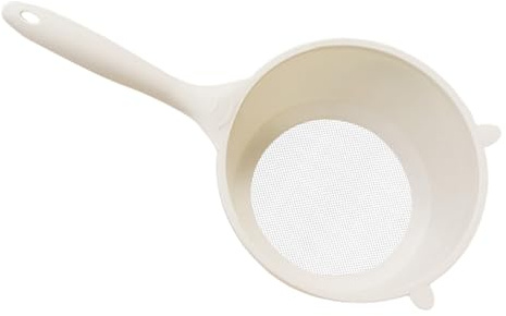 HOMOCONO Colino per Riso in Plastica Bianco Crema, Cestello di Scolo Rete Fine e Tappo, Accessorio da Cucina per Lavare e Scolare Riso a Casa