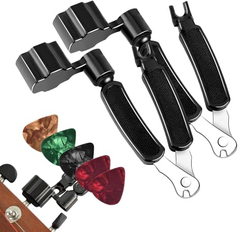 Gitarrensaitenstimmgerät | mit multifunktionalen Plektren Saitenzieher und Stimmgerät, 2-teiliges Set für die Pflege der Gitarrensteg – für Musiker Männer Frauen Anfänger