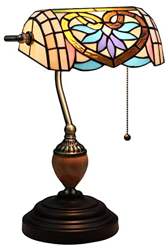 Lámpara de banquero Vintage Estilo Retro Art Stained Glass, lámpara de Escritorio de vidrieras barrocas para Dormitorio, Bar, cafetería, lámpara de mesita de Noche con Pantalla de 10 Pulgadas de