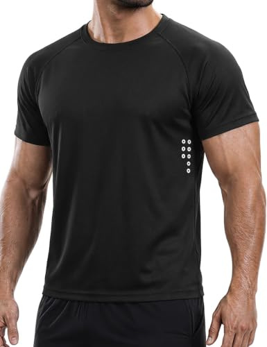 Cimic 1 Pack Mens Quick Dry T Shirt Gym Top Moisture Wicking Running Tops | moisture wicking t-shirts,cooling t shirts,athletic gym cycling tops,crewneck tshirts with reflective strips design