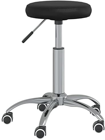 GeenYuu Tabouret de massage en cuir synthétique noir avec vérin à gaz, structure en acier chromé, rotatif à 360 degrés, roulettes de 31 cm de diamètre, réglable en hauteur, polyvalent pour bureau