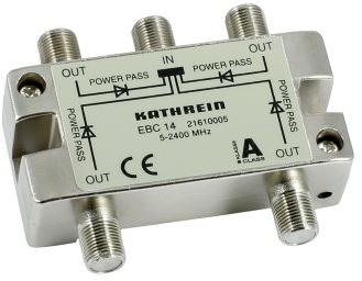 Kathrein EBC 14 4-fach-Verteiler (F-Anschluss, 5-2400 MHz, Rückweg- und UHF-tauglich, Fernspeisetauglich, Sat, TV, Kabel)