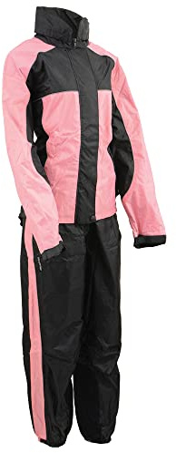 Women's Motorcycle Waterproof Rain Suit With Reflective Piping Pink/Black Small Butt Slide and Leg Heat Guard (Pink, 5X-Large)