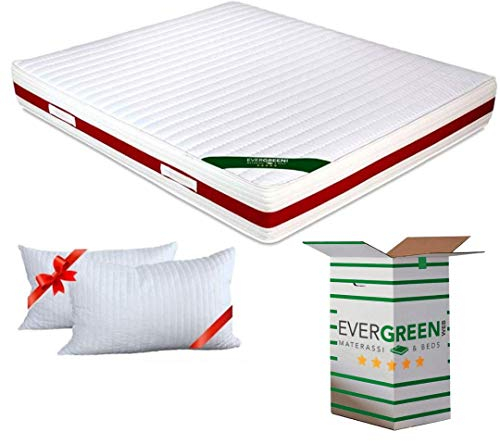EvergreenWeb Ortopedisk madrass med minnesskum 180 x 195 cm, 22 höjd + 2 kuddar av minnesskum gratis, kallskumsmadrass med massageeffekt, avtagbart, tvättbart överdrag, modeminne