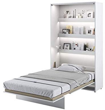 Schrankbett Bed Concept, Wandklappbett mit Lattenrost, V-Bett, Wandbett Bettschrank Schrank mit integriertem Klappbett Funktionsbett (BC-02, 120 x 200 cm, Weiß/Weiß, Vertical)