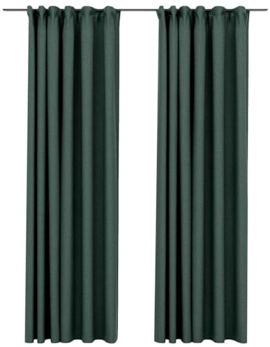 vidaXL 2X Vorhang Verdunkelung mit Haken Verdunkelungsvorhang Kräuselband Thermo Gardine Blickdicht Vorhänge Leinenoptik Grün 140x245cm