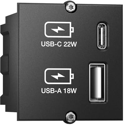 Bachmann Keystone Modul USB Doppelcharger 1xUSB-A, 1xUSB-C max. 22W, 917227, schwarz