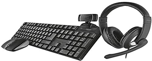 Trust Set 4-in-1 Home Office Qoby, Tastiera Wireless Layout Italiano QWERTY, Mouse Wireless, Webcam HD, Cuffie Over-Ear, Set Completo per Smart Working, PC/MacBook/Laptop/Chromebook/Computer