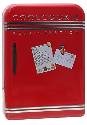 Blechdose in Retro-Stil Mini-Kühlschrank Aufbewahrungsdose 20 cm x 28 cm, lebensmittelecht, mit POWERHAUS24 Backrezept