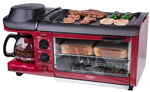 NGHSDO 3-en-1 Petit DéJeuner Machine 220V Multifonction 3 in1 Machine de Petit-déjeuner Grille-Pain à Four électrique poêle électrique Machine à Frire pour La CafetièRe 3 en 1