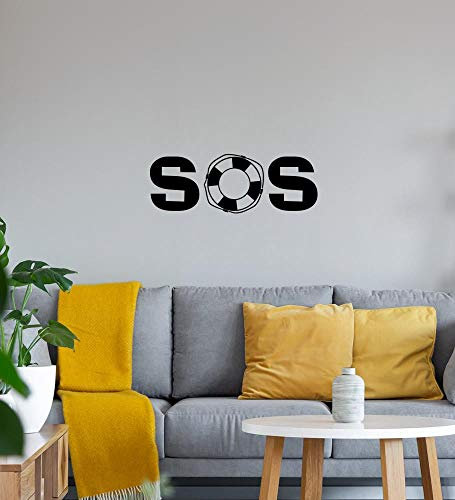 SOS Rettungsring Wandtattoo Schwarz Aufkleber 70 x 25 cm