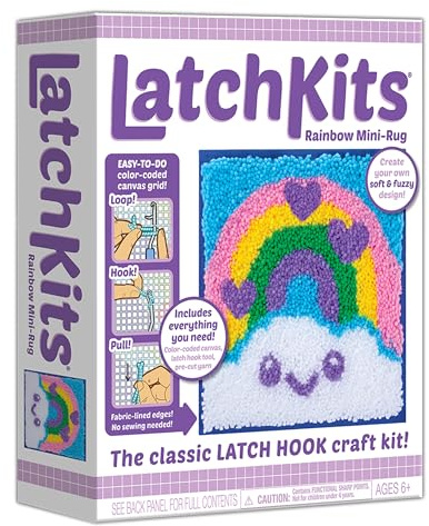 LatchKits Latch Hook Kits for Kids – Kids Crafts, Arts and Crafts, Yarn Art, Wall Hanging & Mini-Rugs, Craft Supplies, Pre-Cut Yarn, Easy Pattern, Hook Included, Arts & Craft, Ages 6+, Rainbow