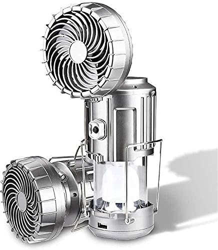 Lanterne de camping à LED extérieure portable 6 en 1 avec ventilateur, lampe de ventilateur électrique de levage et d'étirement solaire, lumières de lanterne de camping pliables (Argent)
